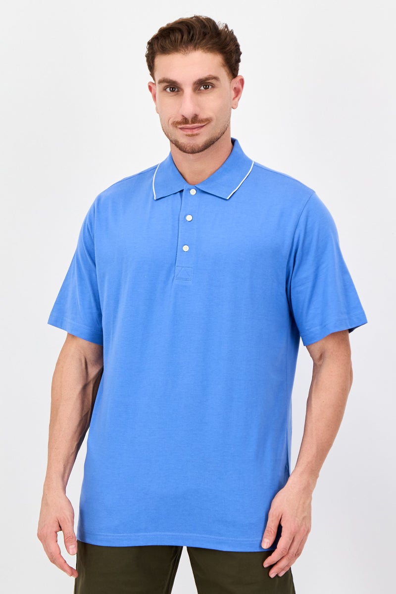 Greg Norman قميص بولو قصير الأكمام للرجال بتصميم عادي، أزرق - Image 1